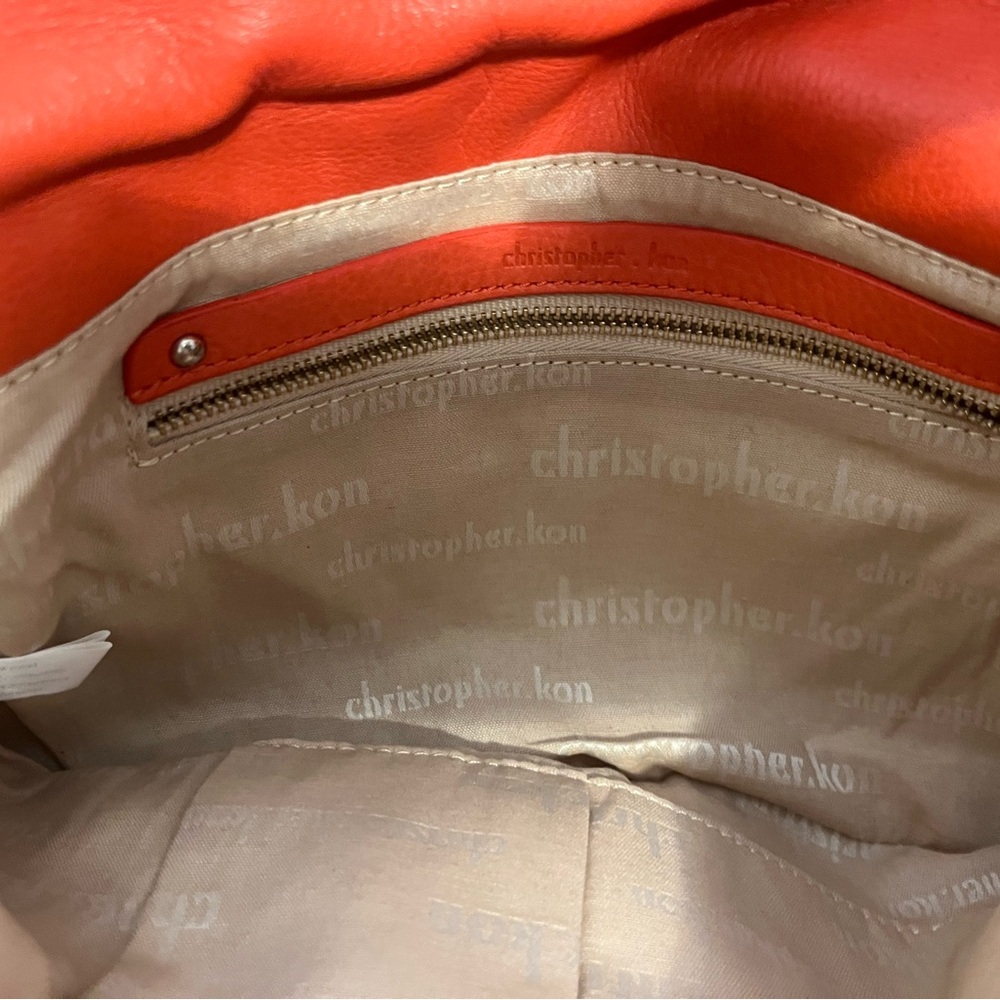 Christopher Kon Vintage Ostrich Embossed Leather Foldover Clutch Red - Picture 7 of 11